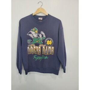 Vintage Notre Dame Fighting Irish‎ Crewneck Sweatshirt L Navy Blue Team Edition
